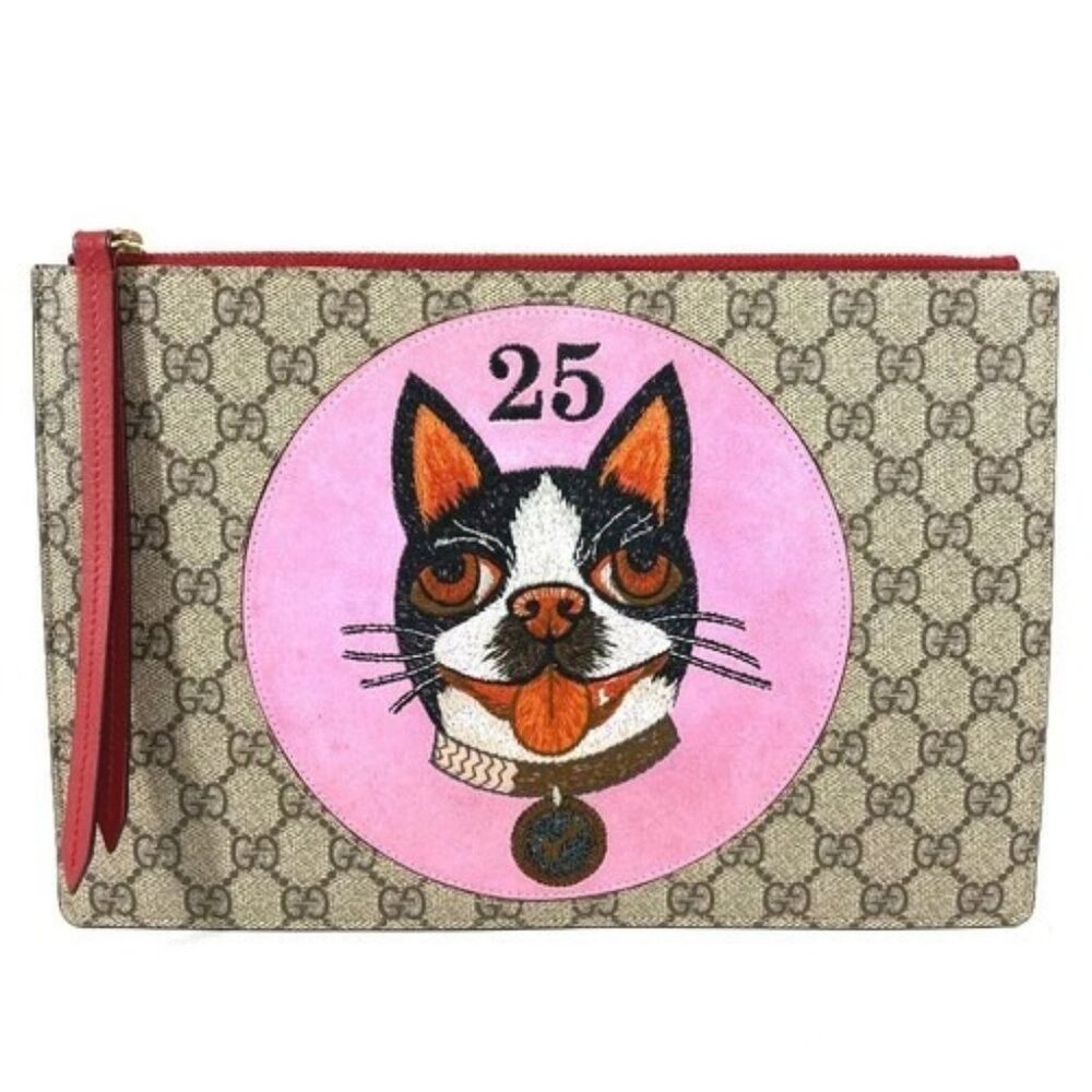 GUCCI 506280 GG Supreme Dog BOSCO Bosco Applique Pouch Bag Clutch